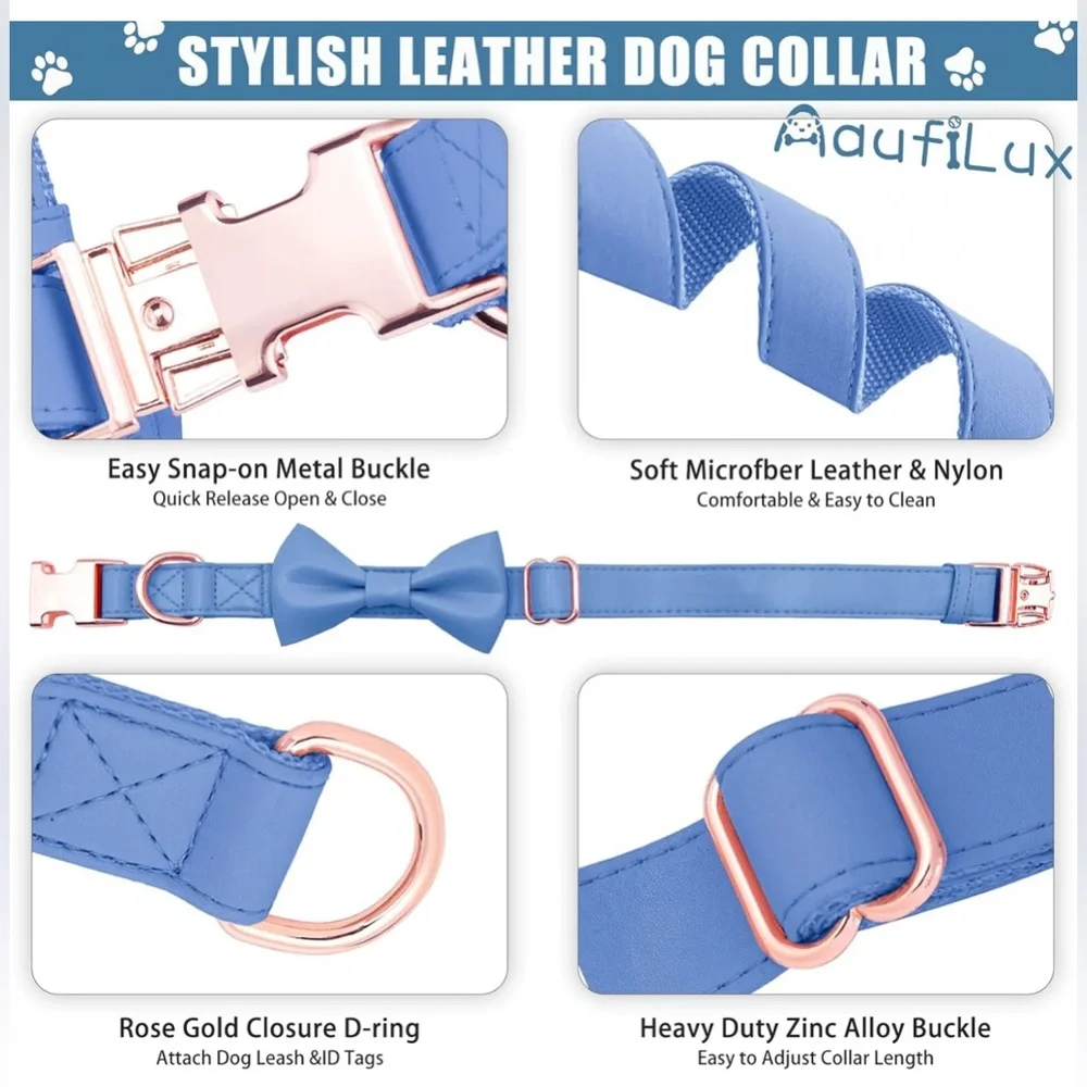 NWOT- Adjustable Leather Bow Tie Dog Collar